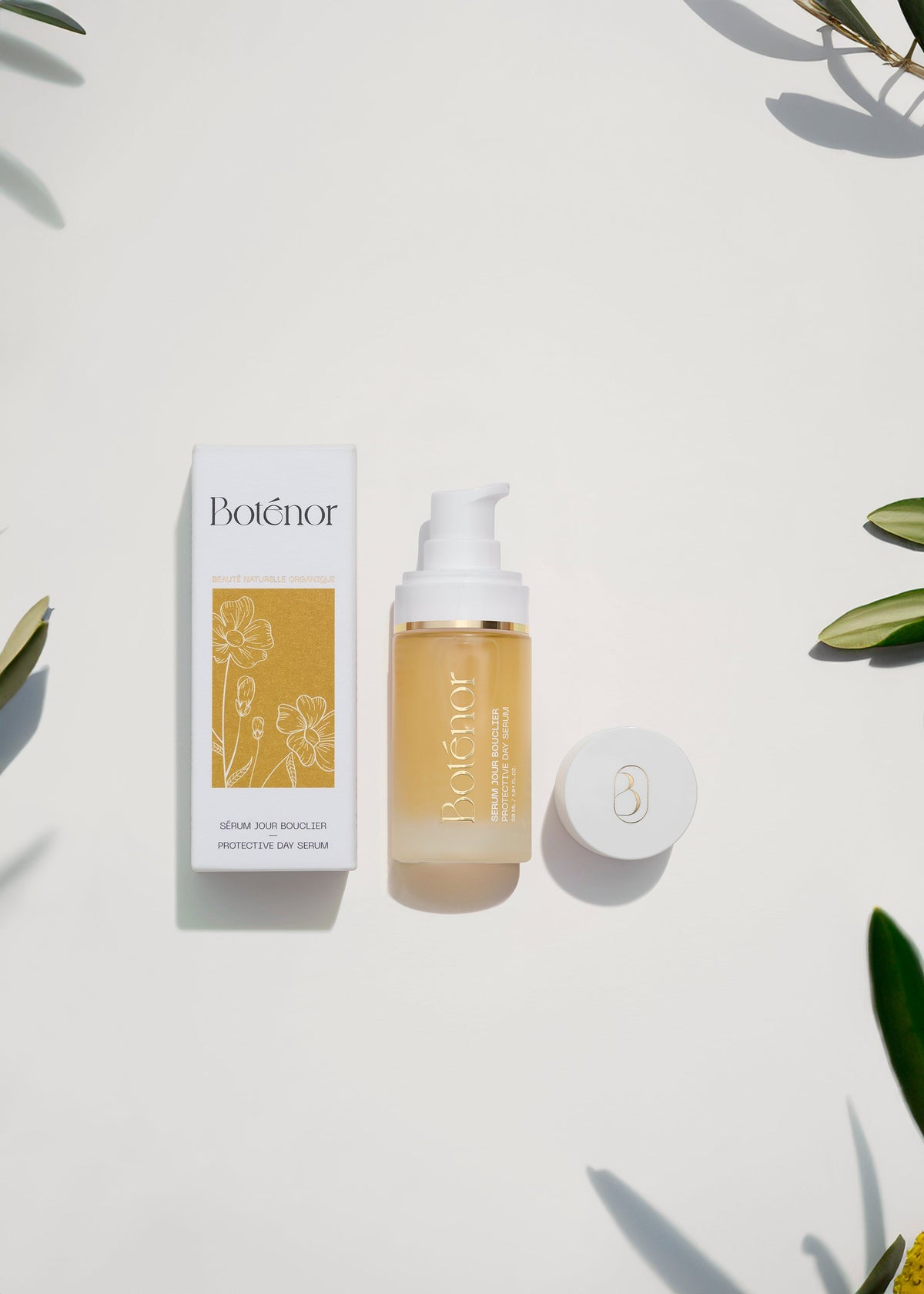 Flacon et étui du Sérum Jour Bouclier Boténor, soin visage bio
